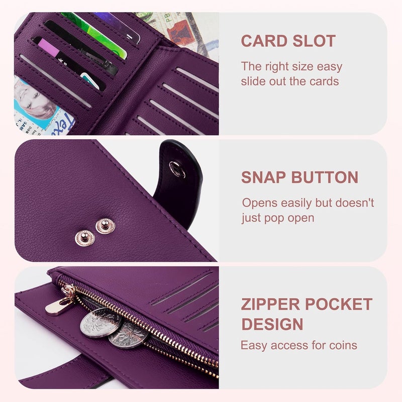 yiijay Womens Wallet RFID Blocking Vegan Leather Trifold Clutch Credit Card Holder Ladies Travel Wallet Purse with Pen Holder - Image 3